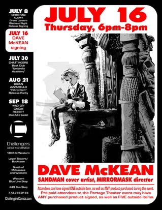 Dave McKean signs at Challengers on July 16th.