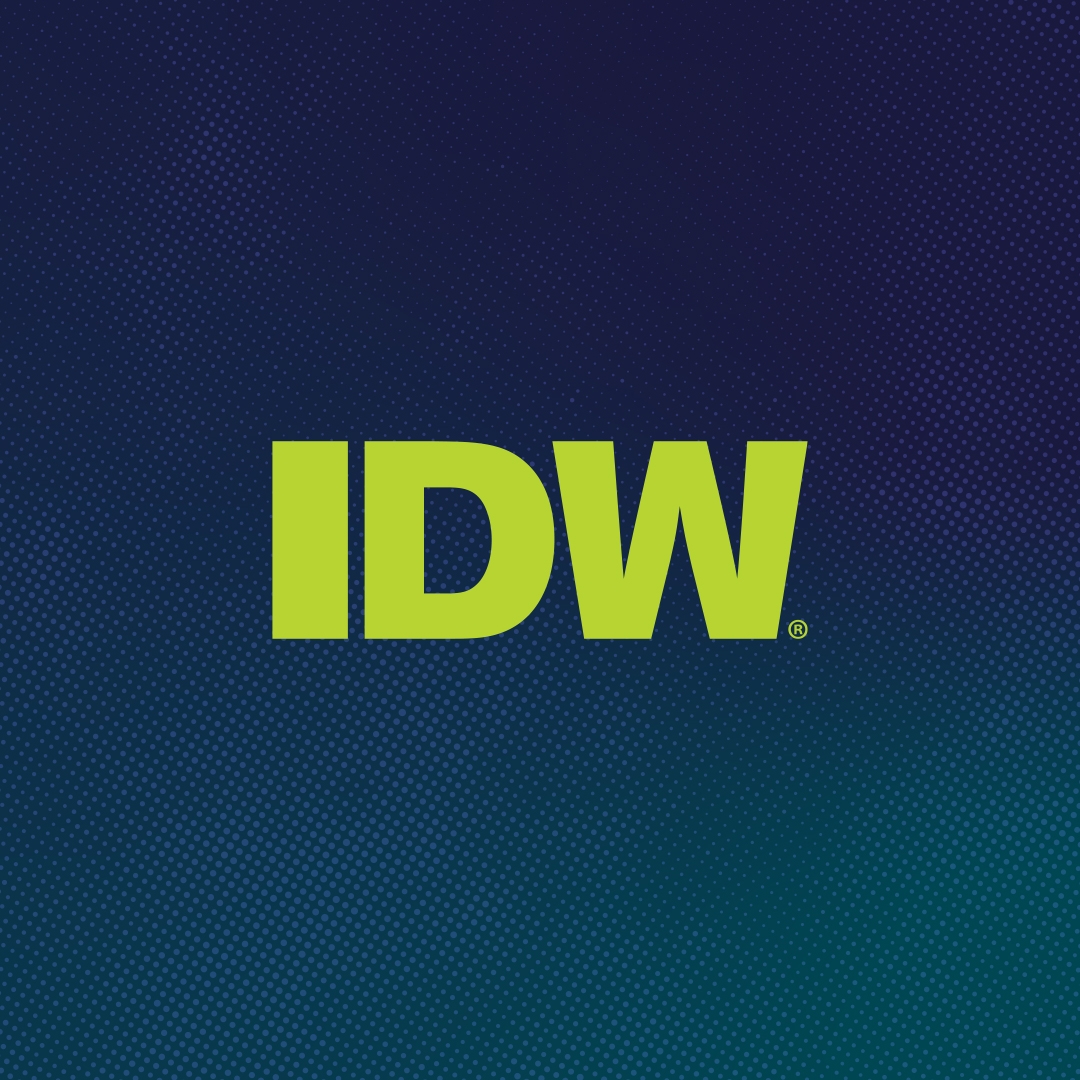The idw logo on a blue background.