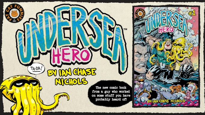Undersea hero comic book cover.