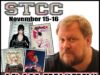 Adam Hughes Schedule Posted for STCC Comic artist Adam Hughes sits beside artwork of Harley Quinn. Text: "STCC November 15-16. Adam Hughes, Comic Artist, DC | Marvel | Dark Horse.