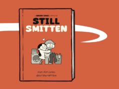 TX – Still Smitten Signing | Feb 6th Book cover illustration for "Still Smitten" by Catana Comics, showing a couple hugging in a laundry room, with the tagline "short-form comics about long-term love.