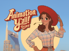 Animation Y’all Expo on Apr 10-12th Poster for Animation Y’all Expo 2026 featuring a cartoon woman in a cowboy hat, event details, a QR code, and Nashville city skyline in the background.