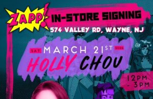 NJ – Jubilee Signing | Mar 21st Promotional poster for an in-store signing with Holly Chou, the voice of Jubilee in X-Men ’97, at Zapp! Comics in Wayne, NJ on March 21st, 12pm–3pm.