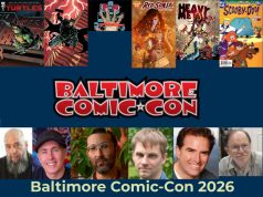 Heavy Hitters Attending Baltimore Comic-Con 2026 Promotional graphic for Baltimore Comic-Con 2026 featuring comic book covers, guest photos, event dates, and names of featured guests: Aaron, Baron, Goldman, Sayger, Stanisci, and Staton.
