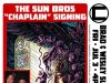 IL – Chaplain Signing | July 3rd Promotional poster for "Chaplain" comic signing event, featuring artwork of a monster and chaplain, event details, and photos of Brad and Wesley Sun.