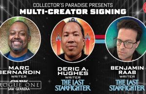 CA – Multi-Creator Signing | July 1st Promotional banner for Collector's Paradise Multi-Creator Signing featuring writers Marc Bernardin, Deric A. Hughes, and Benjamin Raab with their associated works listed.