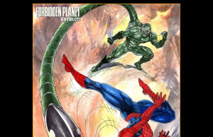 NYC – Pablo Marcos Signing | June 28th Comic book illustration of Spider-Man fighting a green armored villain as a mechanical arm strikes. Event details for Pablo Marcos signing at Forbidden Planet are shown below.