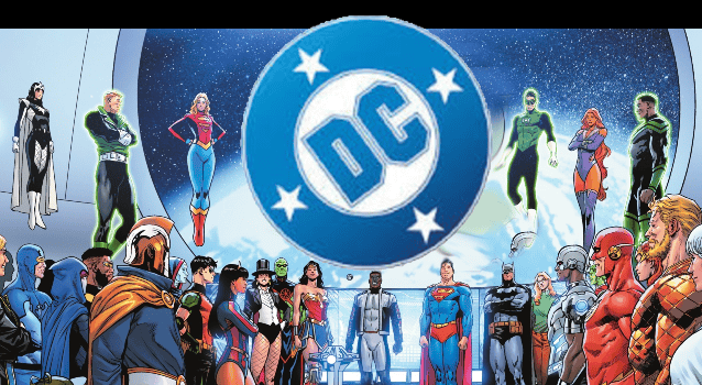 DC Announces SDCC 2026 Signings DC Comics superheroes stand in a semicircle beneath a large DC logo, with characters like Superman, Wonder Woman, and Batman depicted in colorful costumes.
