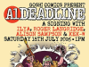 UK – A1-Deadline Signing | July 18th Illustrated comic poster for a signing event at Gosh! Comics, featuring bold text and cartoon characters wielding various weapons, scheduled for July 18, 2026, in London.