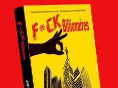 OR – F*ck Billionaires Signing | July 25th A graphic novel titled "F*CK Billionaires" by Jim Di Bartolo is displayed above event details for a book signing on Saturday, July 25th, from 1 to 4 PM.