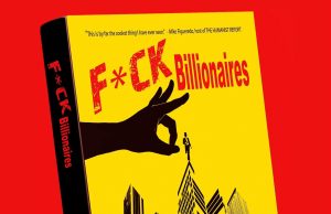 OR – F*ck Billionaires Signing | July 25th A graphic novel titled "F*CK Billionaires" by Jim Di Bartolo is displayed above event details for a book signing on Saturday, July 25th, from 1 to 4 PM.