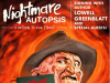 NYC – Nightmare Autopsis Signing | July 30th Poster for a Nightmare Autopsis book signing with author Lowell Greenblatt at Forbidden Planet NYC on July 30th, featuring Freddy Krueger artwork and book cover.