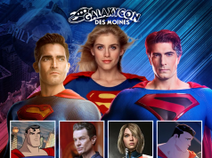 Reign of the Supermen at GalaxyCon Des Moines Poster for GalaxyCon Des Moines 2026 featuring three actors in Superman costumes, Superman comic and animated characters, and event dates September 11-13, with ticket info at galaxycon.com.