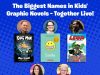 OH – Graphix Creators Speak on Aug 8th A promotional poster for a live event featuring authors of kids' graphic novels: Dog Man, Smile, Leon the Extraordinary, Nat Enough, and Catwad. Scholastic and Graphix logos are shown.