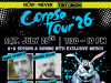 CA – Corpse Tour Signing | July 25th Poster for "Corpse Tour '26" featuring event details, exclusive merch, and photos of James Tynion IV, Michael Walsh, Tyler Boss, and Christian Ward, with an illustrated rabbit at the bottom right.