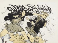NYC – Paul Pope Exhibition | Aug 1st Two girls in school uniforms are fighting, with one punching the other in the face. The word “Wang Dang Doodle!!” appears in large, stylized letters above them.