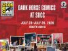 Dark Horse Comics SDCC Signing + Panel Schedule Dark Horse Comics SDCC booth announcement; event dates July 23–26, 2026, booth #2615, collage of previous convention photos on red comic-themed background.