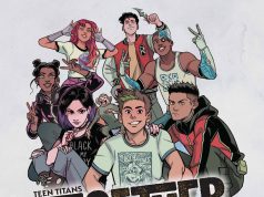 MD – Teen Titans: Together Signing | Aug 12th Poster for a Teen Titans graphic novel signing event featuring illustrated Teen Titans characters, event date, time, and location details with writers’ names Kami Garcia and Gabriel Picolo.