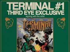 MD – Terminal #1 Variant Signing | July 22nd Promotional poster for a comic signing event featuring artist RD Brown at Third Eye Annapolis, with a dynamic comic book cover and event details.