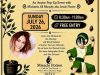CA – Teatime with Toph | July 26th Event flyer for an Avatar pop-up featuring Michaela Jill Murphy as Jessie Flower, with event details, a character image, and a photo of the actress against a yellow background.