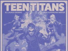 MD – Teen Titans #1 Signing | Sept 5th Poster for Kyle Higgins’ Teen Titans #1 launch signing, showing six Teen Titans characters in action poses; event details listed below.