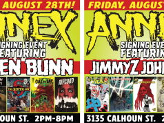 LA – Crescent City Comics Signing | Aug 28th Side-by-side posters advertise book signing events with Cullen Bunn and JimmyZ Johnston at Annex, 3135 Calhoun St., on Friday, August 28th, from 2 PM to 8 PM.