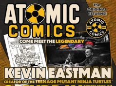 AZ – Kevin Eastman Signing | Sept 5th Flyer for an event at Atomic Comics with Kevin Eastman, creator of Teenage Mutant Ninja Turtles, on Saturday, September 5th, from 1-5 PM in Chandler, AZ. Contact info and social media shown.