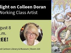 OH – Spotlight on Colleen Doran | Aug 8th Event flyer for “Spotlight on Colleen Doran: Working Class Artist” on August 8, 1 p.m., free, at Billy Ireland Cartoon Library & Museum, with Colleen Doran’s photo and fantasy artwork.