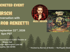WA – Art of Gravity Falls Q&A | Sept 22nd Event flyer for a conversation with Alex Hirsch and Rob Renzetti about Gravity Falls, scheduled for September 22, 2026, at Meany Hall in Seattle, WA, hosted by Barnes & Noble.