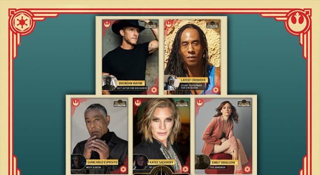 5 New Celebrity Guests Added to Star Wars Celebration LA 2027 Five featured guests for Star Wars Celebration 2027 in Los Angeles are displayed in trading card-style frames against a green background.