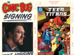CA – Teen Titans Signing | Sept 2nd Comic book signing event poster featuring writer Kyle Higgins and a Teen Titans comic cover; event details are listed at The Comic Bug in Manhattan Beach on September 2nd, 5-7pm.