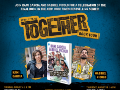 Teen Titans: Together Signing Tour Teen Titans: Together book tour poster with event details, featuring images of Kami Garcia and Gabriel Picolo, and the book cover in the center. Tour dates and locations are listed around the images.