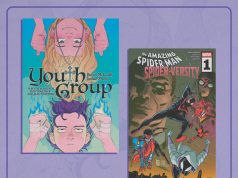 VA – Jordan Morris Signing | Sept 9th Event poster for a comic signing with Jordan Morris, featuring the covers of “Youth Group” and “Spider-Verse,” with event details and website for more information.