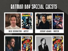 CA – Batman Day Signing | Sept 19th Promotional poster for Batman Day featuring photos and comics of four special guests, event date September 19, 2026, and Arsenal Comics & Games logo, set in Ventura.