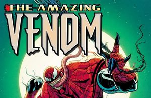 CA – Amazing Venom Signing | Oct 3rd Comic book cover showing Venom merged with Spider-Man, swinging in front of a full moon, with raised fists and pointing hands in the foreground. The title reads “The Amazing Venom.”.