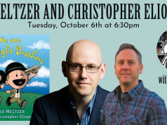 MA – We Are The Wright Brothers Signing | Oct 6th Event promo for “We are the Wright Brothers” with Brad Meltzer, Christopher Eliopoulos, and Jeff Kinney, featuring book cover and photos of the three men on a teal background.