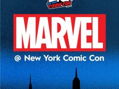 Marvel Panels Announced for NYCC 2026 Marvel logo with text “@ New York Comic Con” on a blue background, with silhouettes of New York skyscrapers at the bottom.