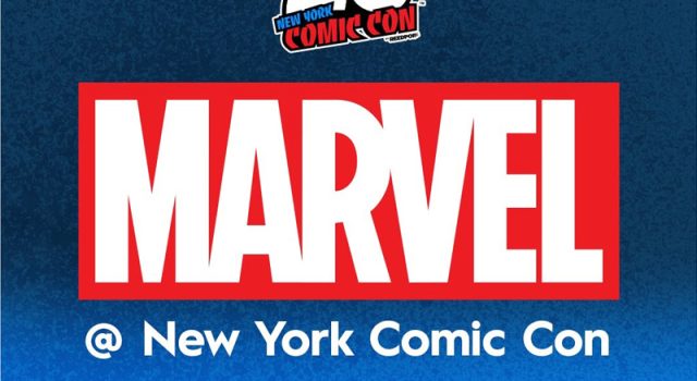 Marvel Panels Announced for NYCC 2026 Marvel logo with text “@ New York Comic Con” on a blue background, with silhouettes of New York skyscrapers at the bottom.