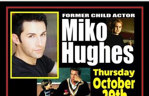 NH – Miko Hughes Signing | Oct 29th Event poster for a Halloween signing with former child actor Miko Hughes on October 29th, 5-7pm at Pop Culture store, featuring photo and autograph pricing details.