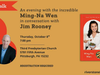 PA – An Evening with Ming-Na Wen | Oct 8th Promotional event flyer for an author talk with Ming-Na Wen and Jim Rooney on October 8 at Third Presbyterian Church, Pittsburgh, featuring Wen’s book “Have You Eaten Yet?”.