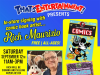 MA – Public Domain Funnies Signing | Sept 12th Comic book artist Rich Maurizio at a signing event holding his comic, with event details, comic covers, and a bio about his career displayed on a colorful promotional flyer.