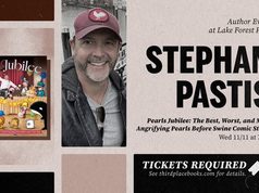WA – Pearls Jubilee Signing | Nov 11th Event poster for author Stephan Pastis at Third Place Books on November 11 at 7pm, featuring a photo of the author and the cover of his book, “Pearls Jubilee.”