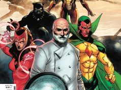 NYC – Meals To Astonish: Avengers #1 Signing | Oct 9th Comic book cover featuring Scarlet Witch, Black Panther, Vision, and an elderly man in a chef’s coat holding a pan.