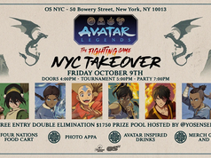 Avatar Legends: The Fighting Game Tournament on Oct 9th Event poster for the Avatar Legends NYC Takeover fighting game tournament on October 9th at OS NYC, featuring game details, entry information, and activities.