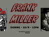 NYC – Push the Wall Signing | Oct 9th Promotional graphic for a Frank Miller book signing at Barnes & Noble Fifth Avenue on 10/9 at 12 PM, featuring his book “Frank Miller: Push the Wall” and a portrait of the author.