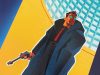 CA – Ray Gunn Screening + Q&A | Nov 14th Stylized illustration of a man with sunglasses wearing a dark trench coat and holding a handgun.