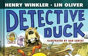 NJ – Detective Duck #4 Signing | Nov 2nd Book cover for Detective Duck: The Mystery of the Flash Flood by Henry Winkler and Lin Oliver, featuring an illustration of a duck holding a magnifying glass surrounded by various animals.