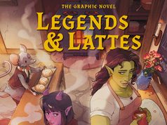CA – Legends & Lattes Signing | Nov 5th Cover art for the Legends & Lattes graphic novel featuring an anthropomorphic mouse and an orc in a cafe, with circular inset portraits of creators Sarah Webb and Shanti Rittgers.