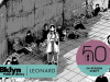 NYC – On Their Frontlines Signing | Nov 3rd A young person stands in a crowd in a black-and-white comic illustration. Text includes “Bklyn Public Library,” “Leonard,” and a “Fantagraphics 50” anniversary event badge.