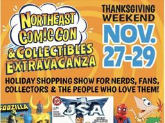 NorthEast ComicCon Poster for Northeast Comic Con and Collectibles Extravaganza, November 27-29 at the Boxboro Regency, featuring toys, comics, and event details.